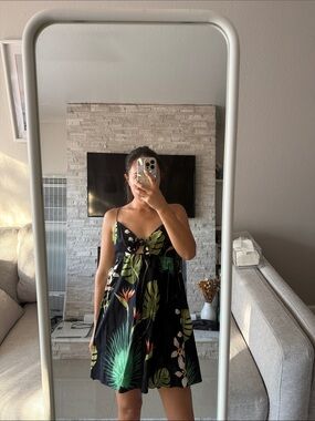 Zara Black Tropical Tie-Front Mini Dress